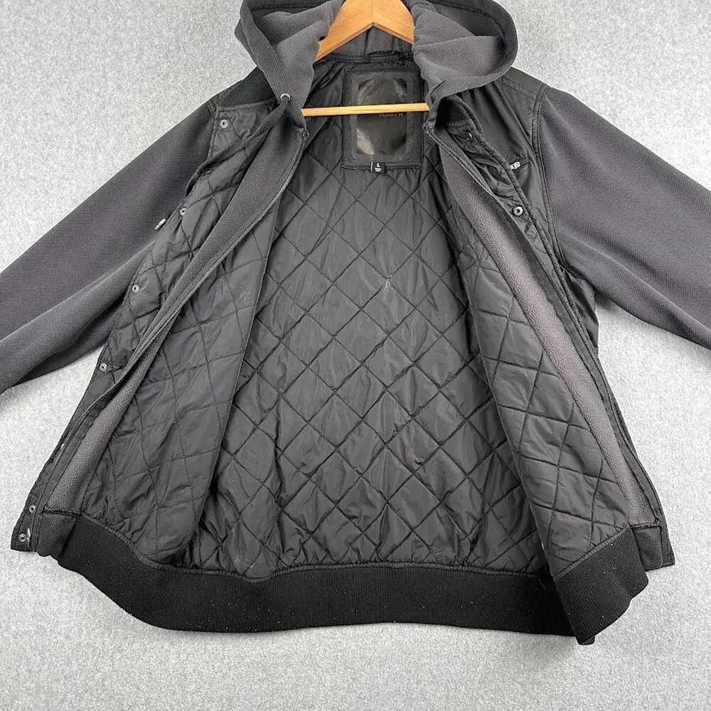 Hurley Coat Jacket Zip Up Hooded Black Men's‎ Large Varsity Button Warm Athletic